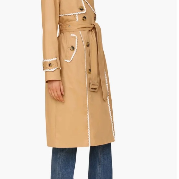 Anthropologie NWT Tan and White Trench Coat with Classic Notched Collar - Picture 7 of 8